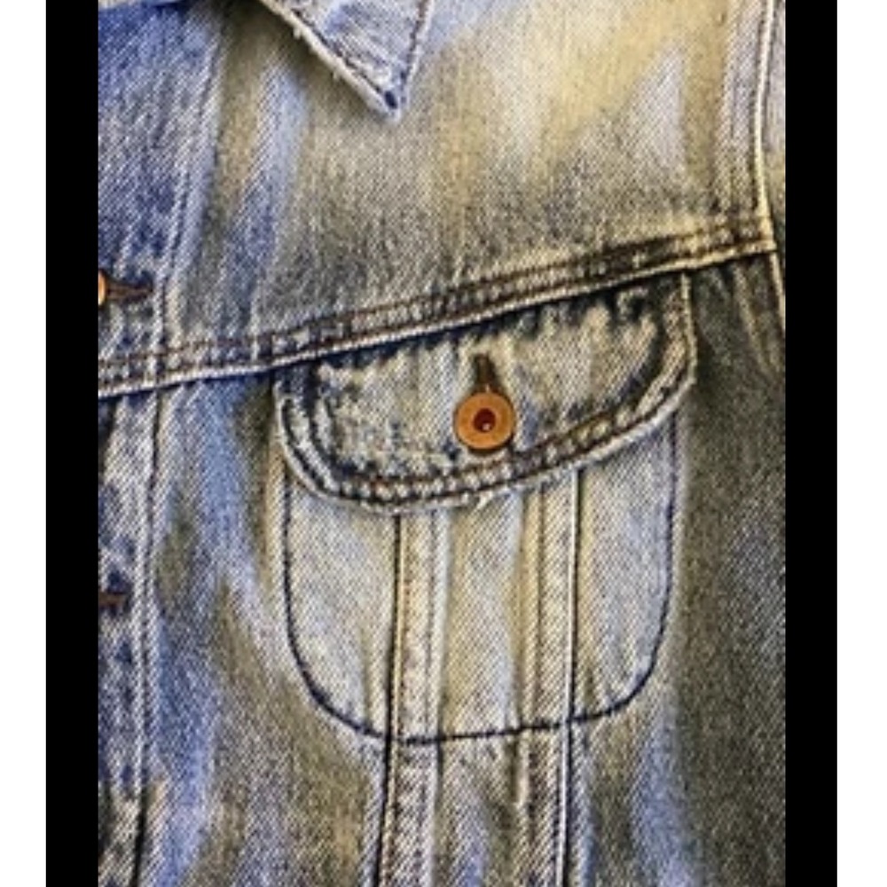 NSF Womens Blue Ombre Distressed Denim Trucker Jacket Made in USA Small Faded - Picture 3 of 11